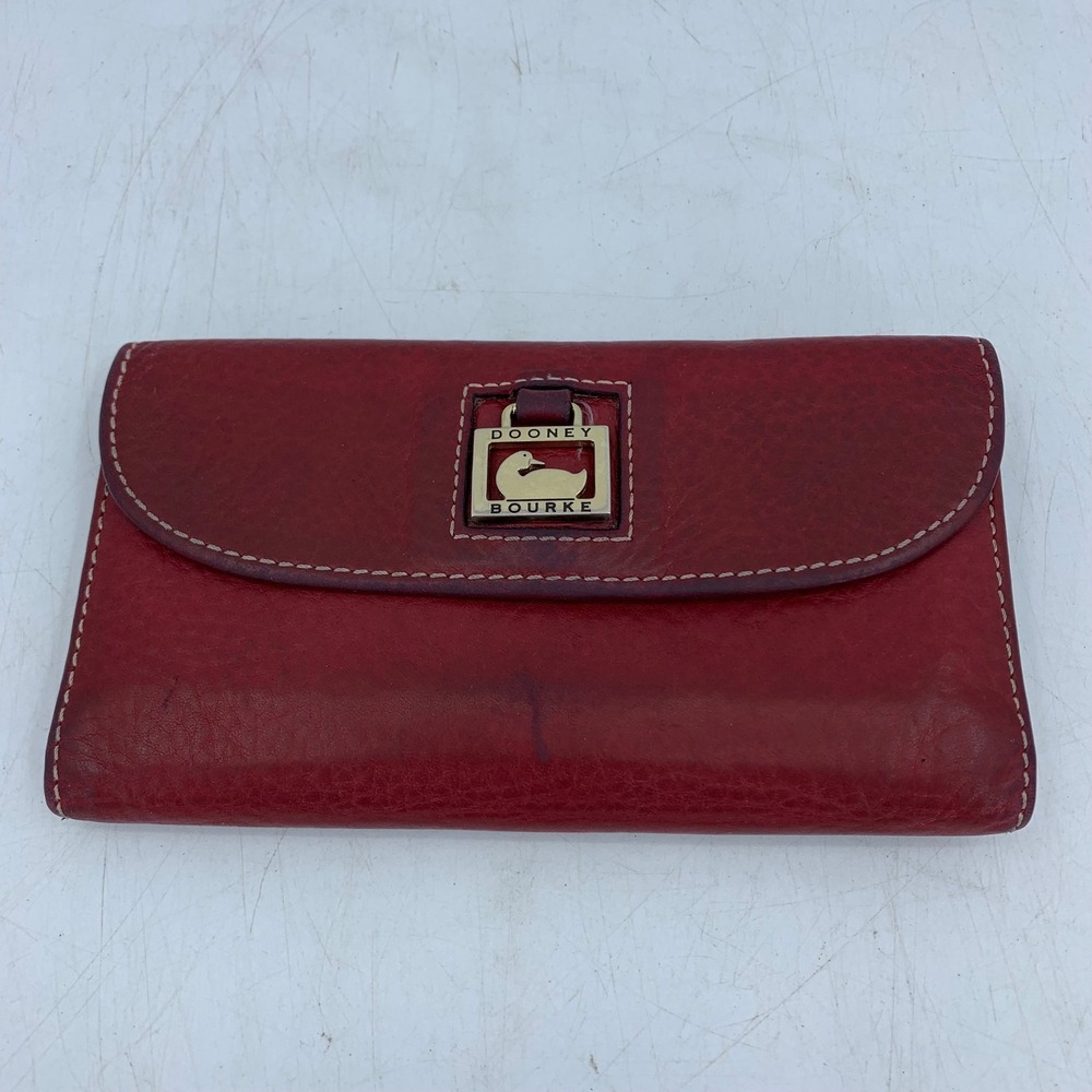 Vintage Dooney & Bourke Red Leather Trifold Slim Wallet Duck Logo Classic Money